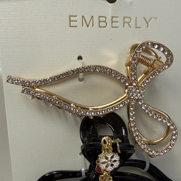 Gold and Black Bow Hair Clip Set - Picture 3 of 7